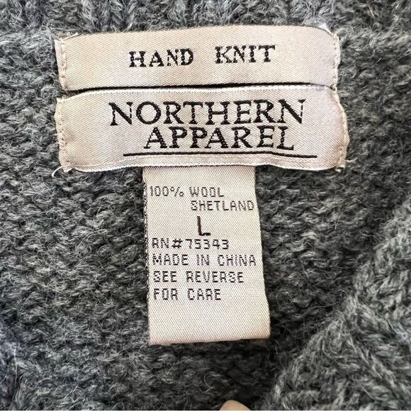 Hand Knit Northern Apparel 100% Shetland Wool Argyle Sweater Large Gray - Picture 7 of 8